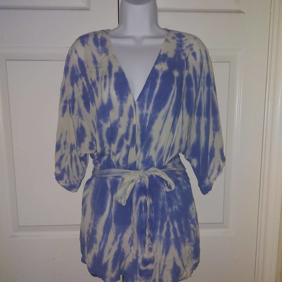LULUS Blue Tie Dye Romper Size M Seaside Gale Surplice Top - Picture 6 of 6